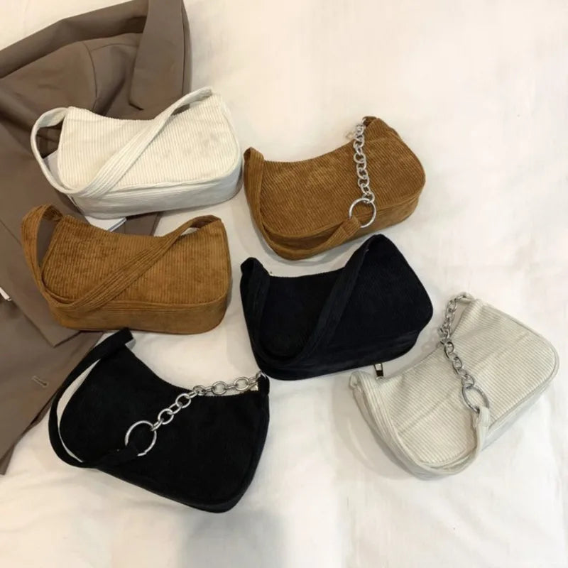 Plush Corduroy Square Bag One Shoulder Handbag