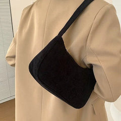 Plush Corduroy Square Bag One Shoulder Handbag