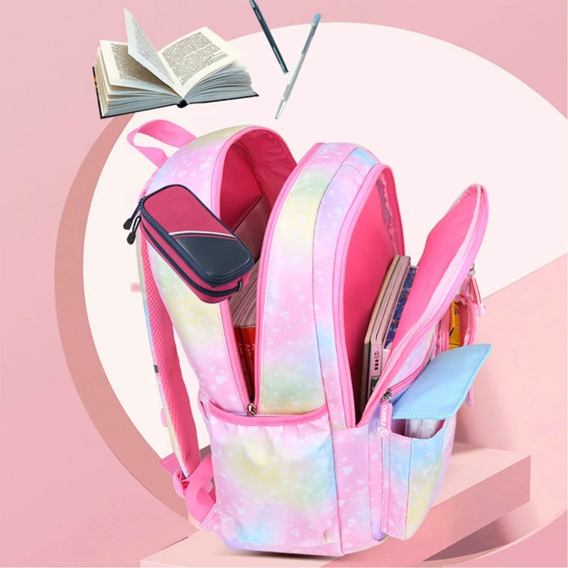Primary School Backpack Gradient Book Bags Girls Princess School Bags Waterproof