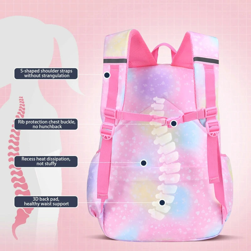 Primary School Backpack Gradient Book Bags Girls Princess School Bags Waterproof