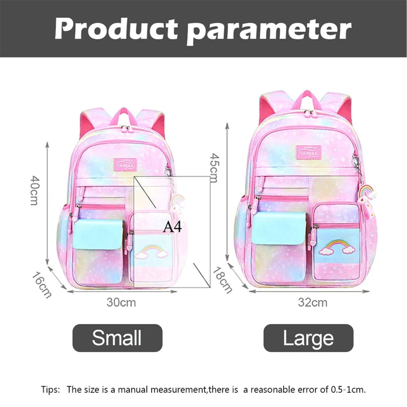 Primary School Backpack Gradient Book Bags Girls Princess School Bags Waterproof