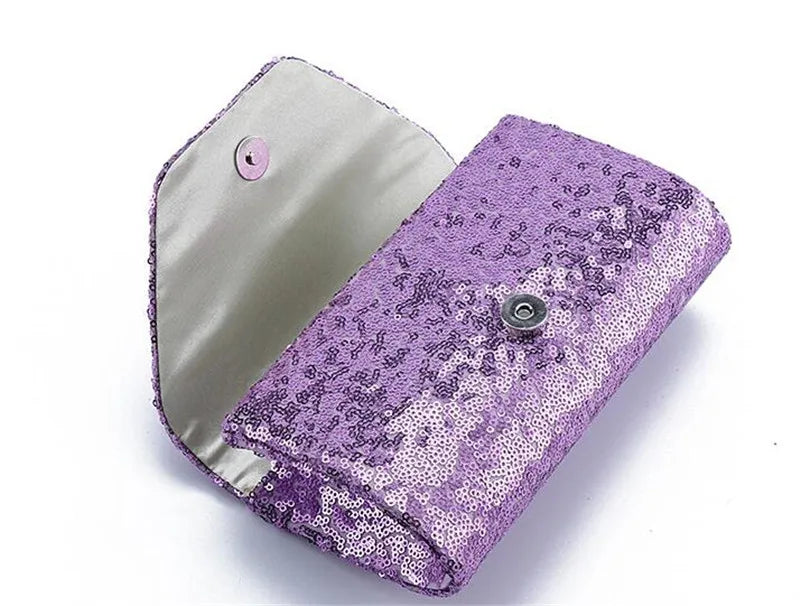 Purple Sequin Evening Clutch Bags Bling Flowers Wedding Clutch Bags