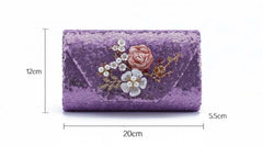 Purple Sequin Evening Clutch Bags Bling Flowers Wedding Clutch Bags