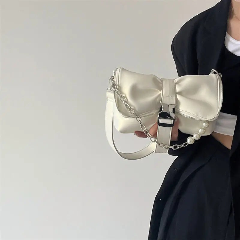 Retro Chain Bow Tie Leather Handbag Harajuku Style Tote Bag