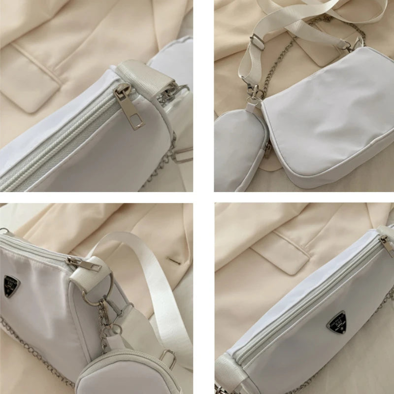 Retro Women Crossbody Bags Crescent Chain Shoulder Bags High Square Solid Bags