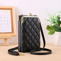 Women's Rhombus Mobile Phone Pocket Leather Messenger Purse