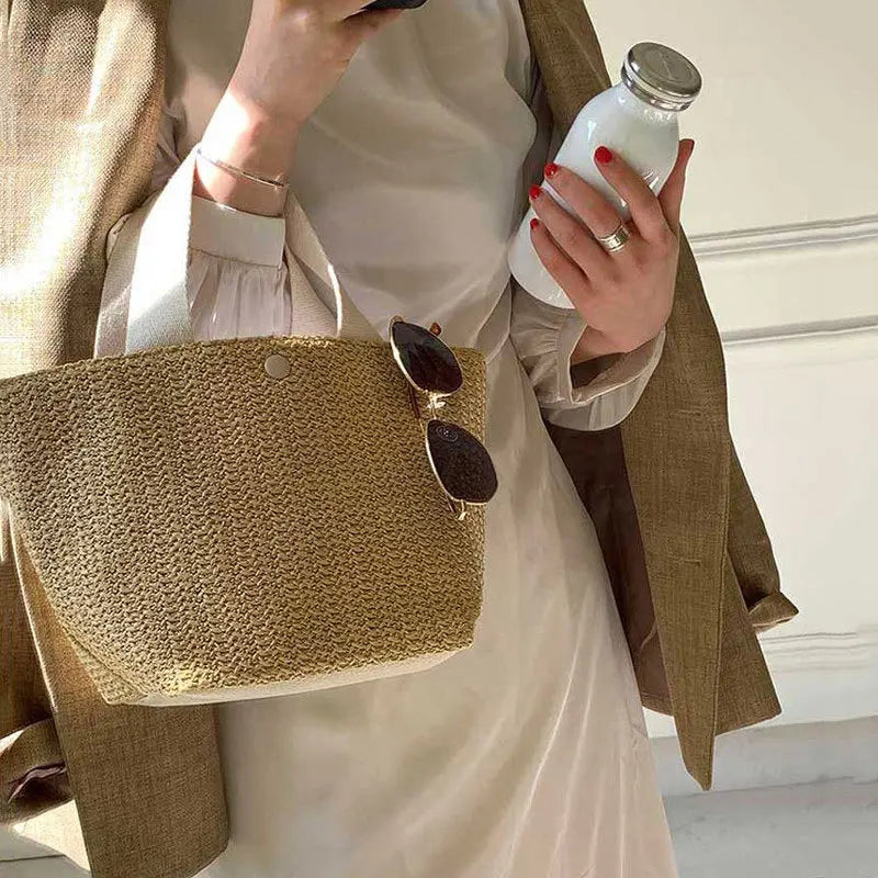 Rural Style Woven Retro Leisure Portable Straw Woven Summer Beach Bag