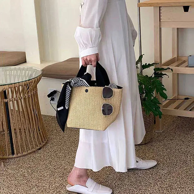 Rural Style Woven Retro Leisure Portable Straw Woven Summer Beach Bag