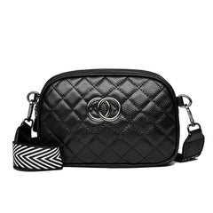Zipper Leather Ring Buckle Square Diagonal Bag with Wide Shoulder Strap