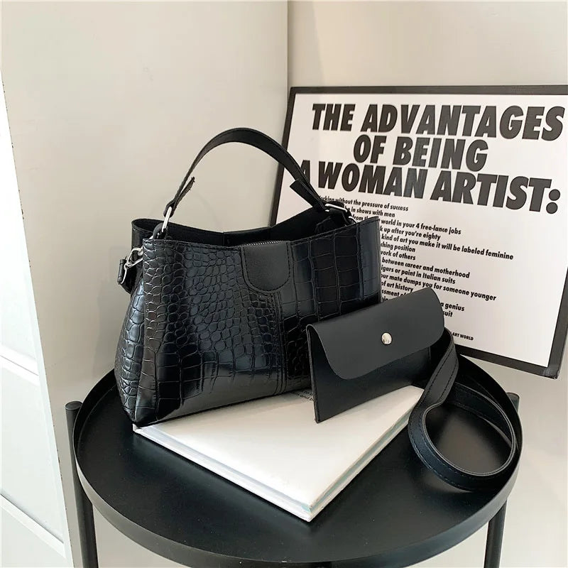 Crocodile Pattern Shoulder Bag Portable Bucket Bag