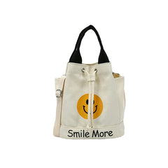 Canvas Messenger Bag Smiley Print Drawstring Handbag