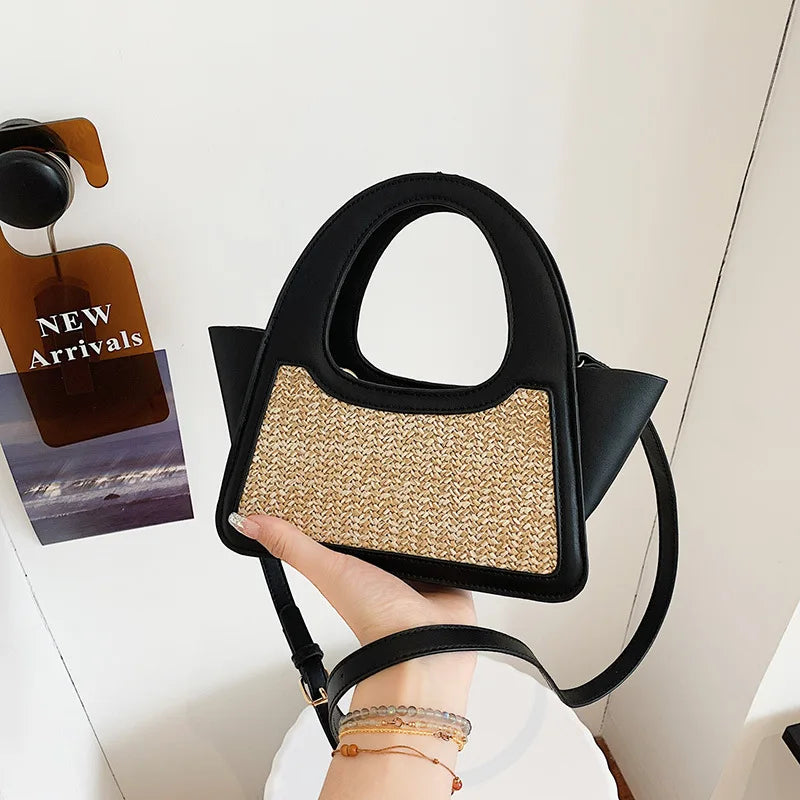 Woven Leather Patchwork Contrast Handbag Crossbody Small Mini Bag Women