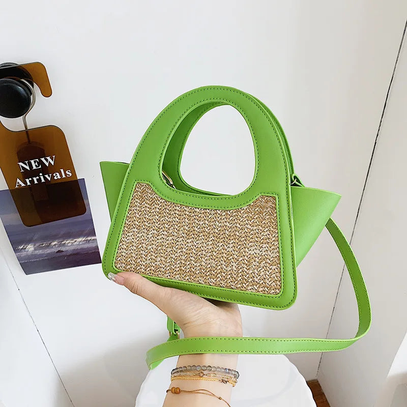 Woven Leather Patchwork Contrast Handbag Crossbody Small Mini Bag Women