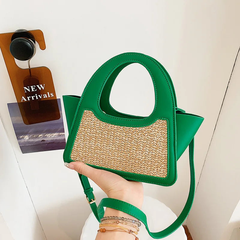 Woven Leather Patchwork Contrast Handbag Crossbody Small Mini Bag Women