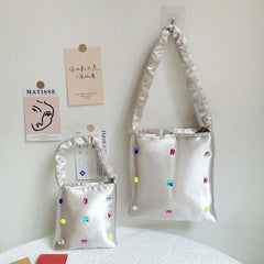 Small Square Bag Hand Sewn Gem Shoulder Bag Satin Diamond Inlaid