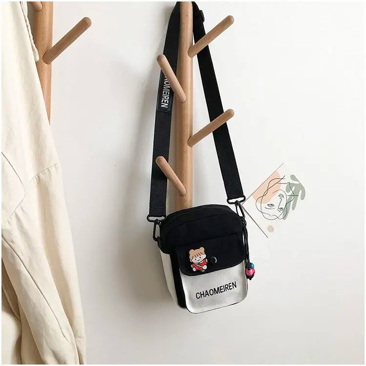 Cartoon Bear Mini Canvas Crossbody Bag for Girl
