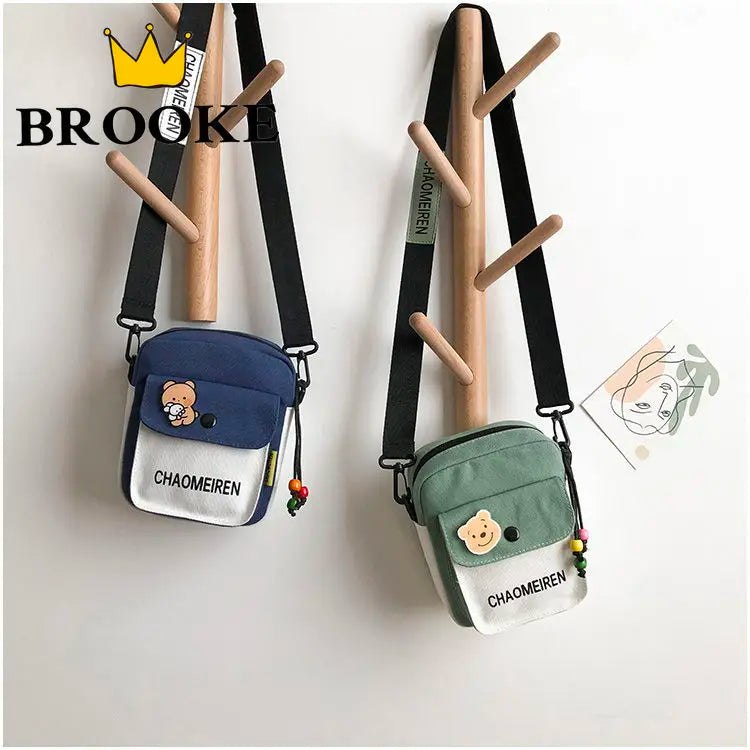 Cartoon Bear Mini Canvas Crossbody Bag for Girl