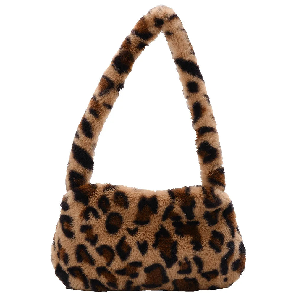 Soft Plush Women's Shoulder Bag Solid Purses Female Handbag
