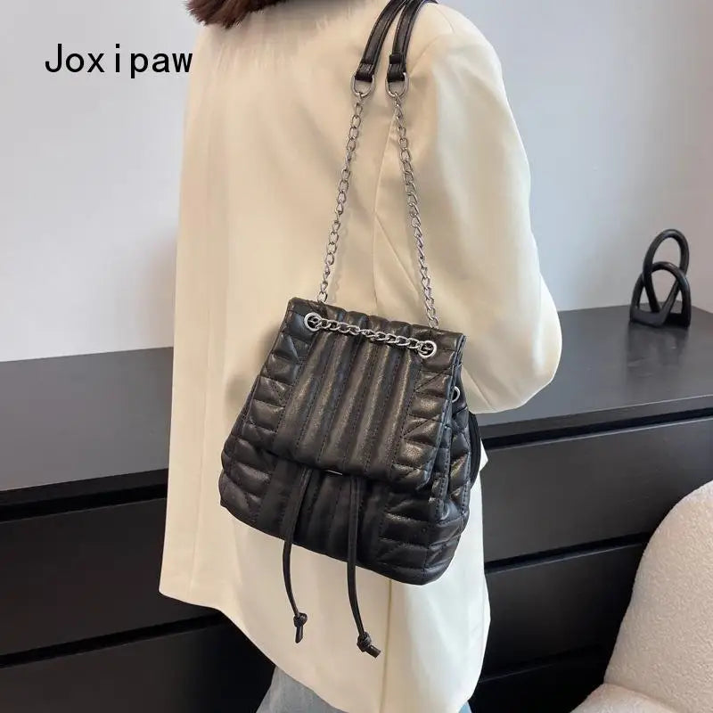 Vintage Drawstring Shoulder Bag for Women