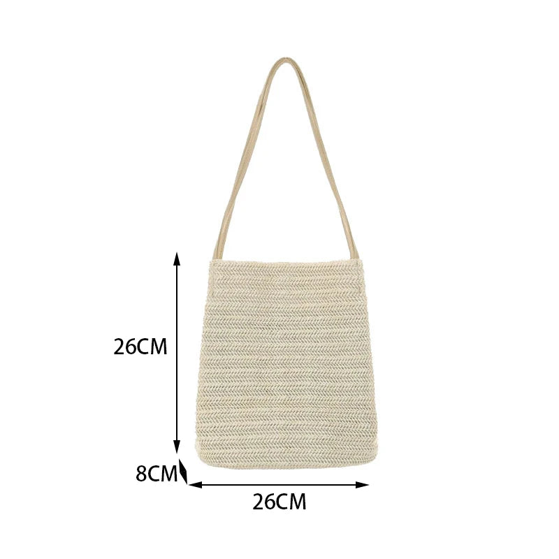 Large Capacity Shoulder Bags for Women Vintage Straw Bag Bucket Handbags