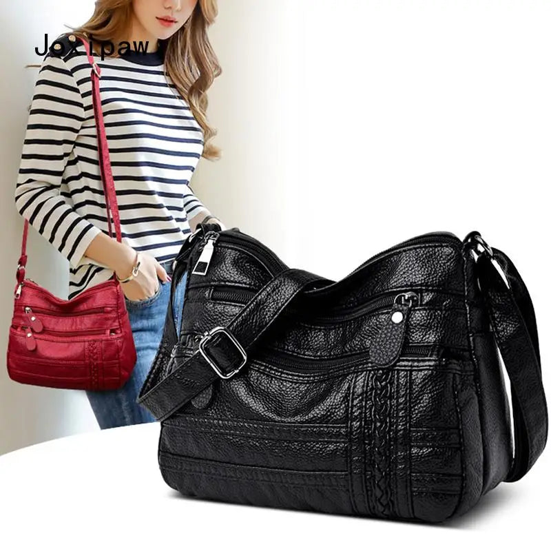 Vintage Patchwork PU Leather Crossbody Bag for Women Girl