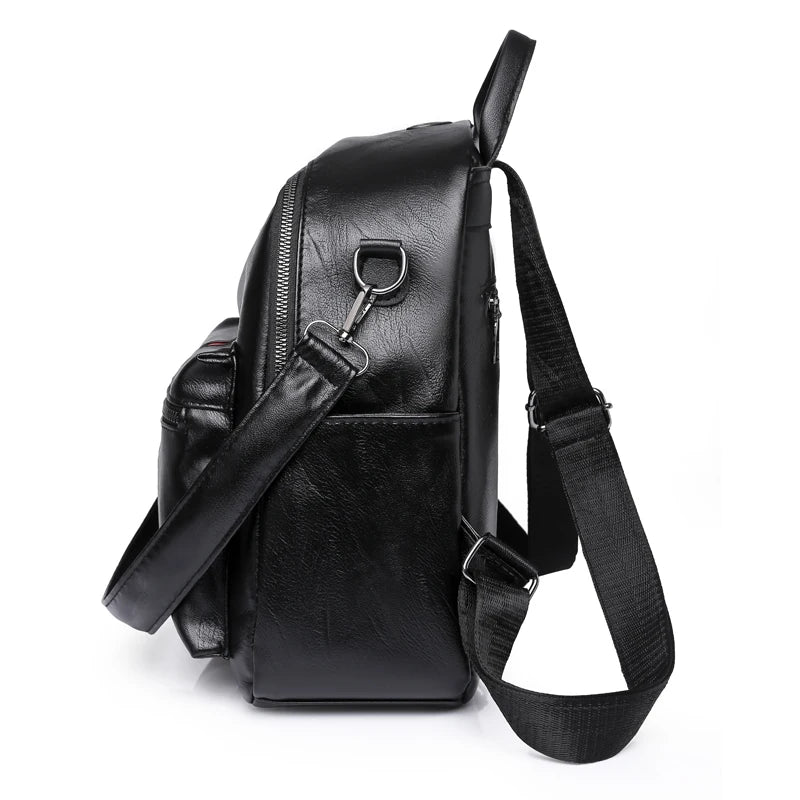 Women's High PU Leather Backpack - Large Capacity School Bag