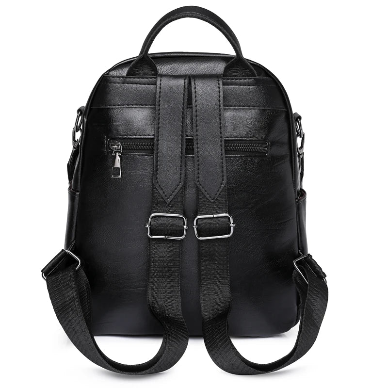 Women's High PU Leather Backpack - Large Capacity School Bag