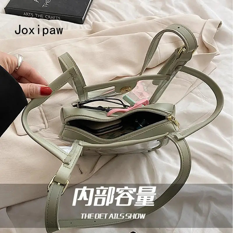 Summer PVC Transparent Bucket Bag for Women Large Capacity Handbag