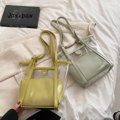 Summer PVC Transparent Bucket Bag for Women Large Capacity Handbag