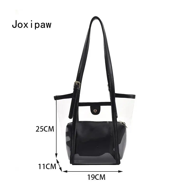 Summer PVC Transparent Bucket Bag for Women Large Capacity Handbag