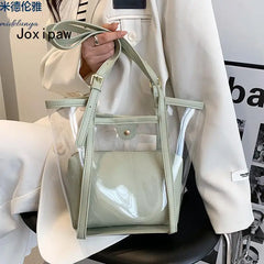 Summer PVC Transparent Bucket Bag for Women Large Capacity Handbag