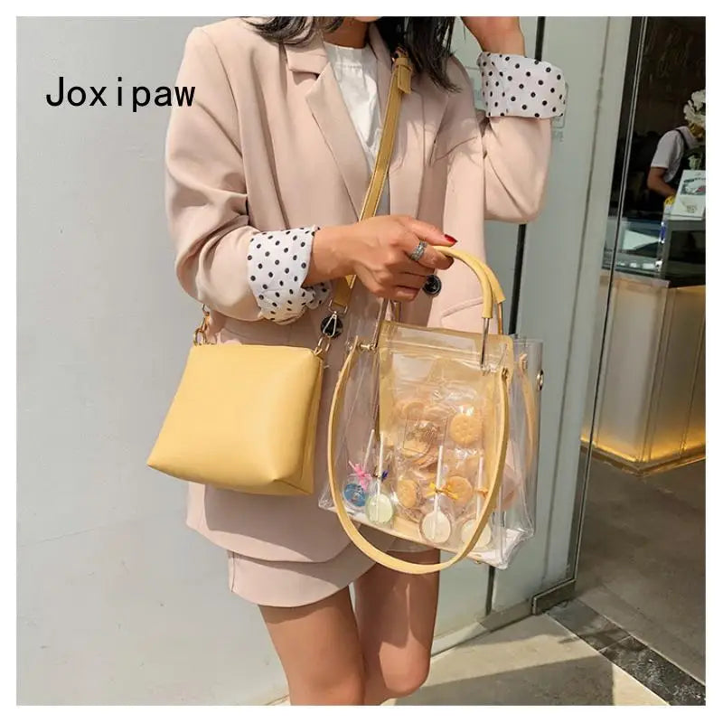 Summer PVC Transparent Jelly Bag for Women PU Leather Shoulder Bags
