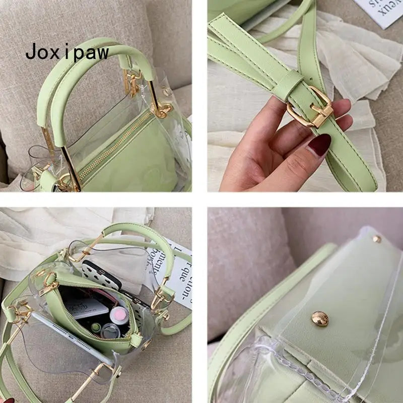 Summer PVC Transparent Jelly Bag for Women PU Leather Shoulder Bags