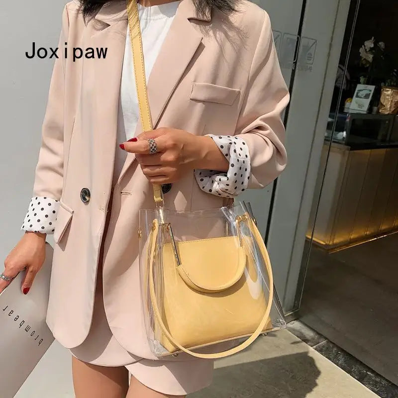 Summer PVC Transparent Jelly Bag for Women PU Leather Shoulder Bags