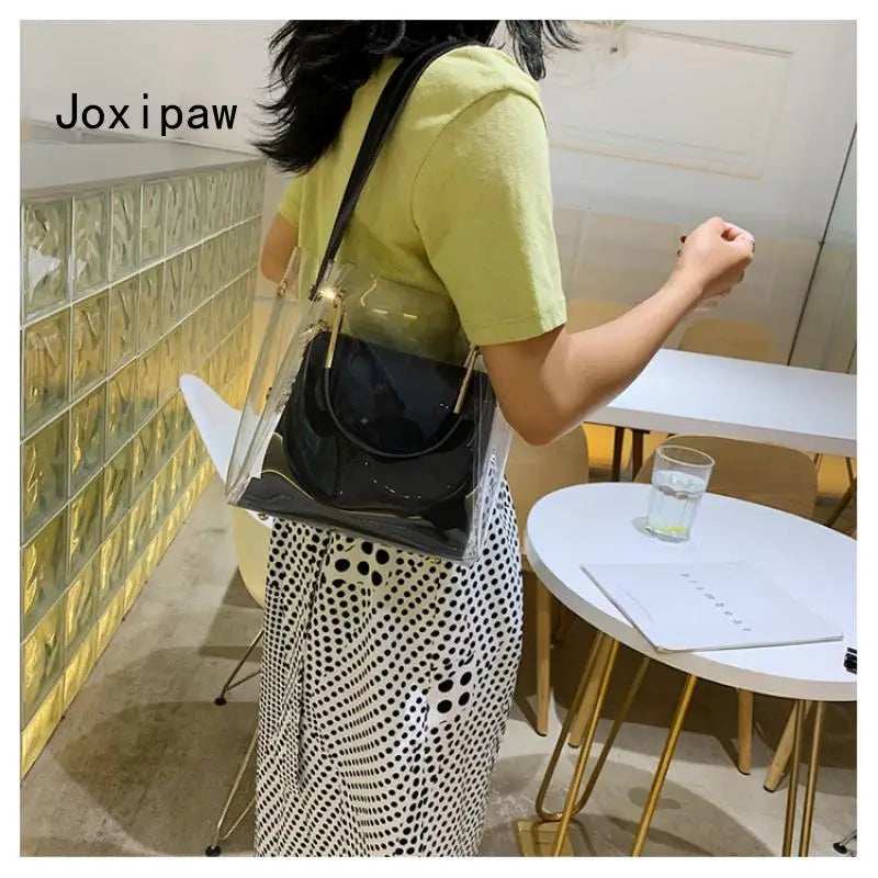 Summer PVC Transparent Jelly Bag for Women PU Leather Shoulder Bags