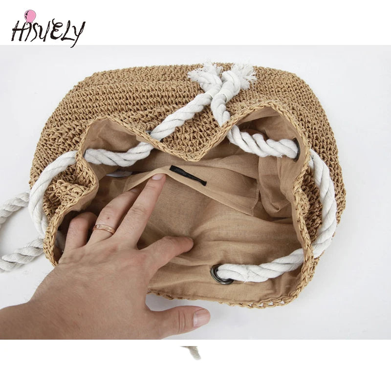 Summer Straw Bag Women Backpack Rucksack Weaved for Girls Mochila Backpack
