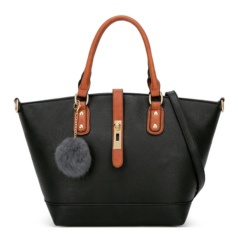 Summer Trapeze Top-Handle Bag with Hairball PU Leather Shoulder Bag