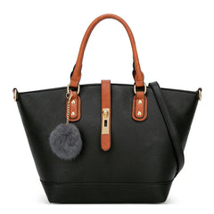 Summer Trapeze Top-Handle Bag with Hairball PU Leather Shoulder Bag