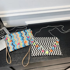Ethnic Style Stripe Handbag Chain Shoulder Diagonal Bag