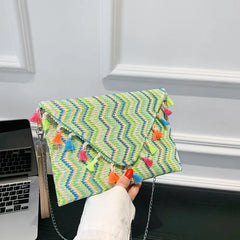 Ethnic Stripe Chain Shoulder Diagonal Bag