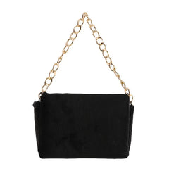 Plush Square Shoulder Bag with Thick Chain - Women's Handbag