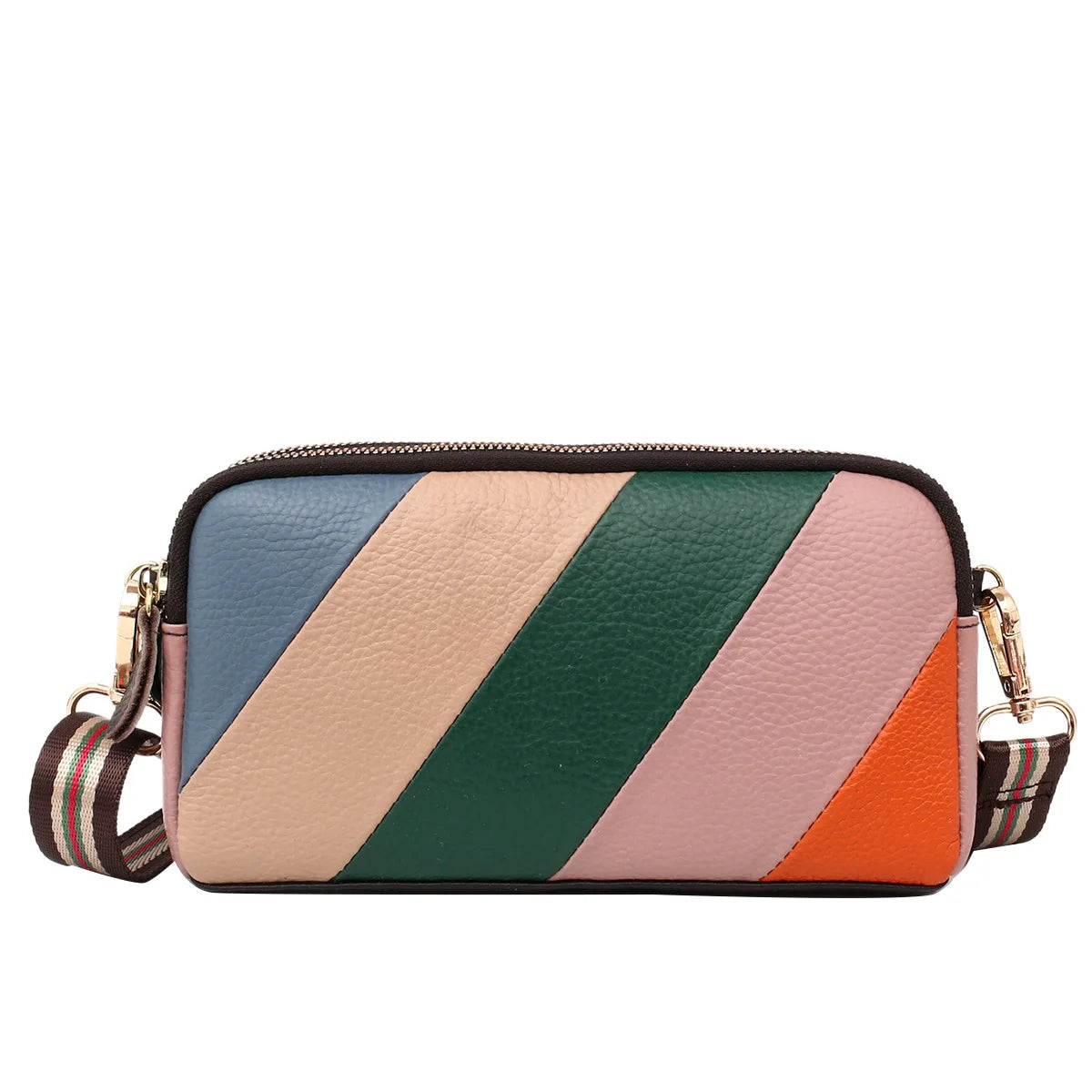 Tri Mosaic Stripe Shoulder Bag for Women Messenger Crossbody Handbag