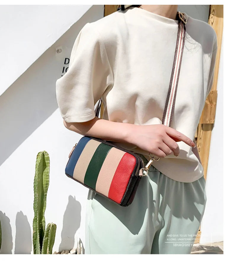 Tri Mosaic Stripe Shoulder Bag for Women Messenger Crossbody Handbag