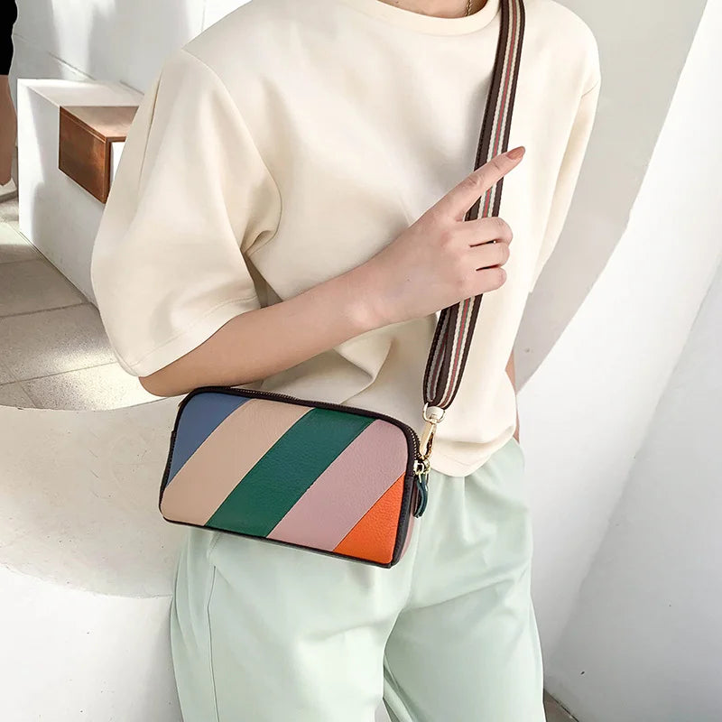 Tri Mosaic Stripe Shoulder Bag for Women Messenger Crossbody Handbag
