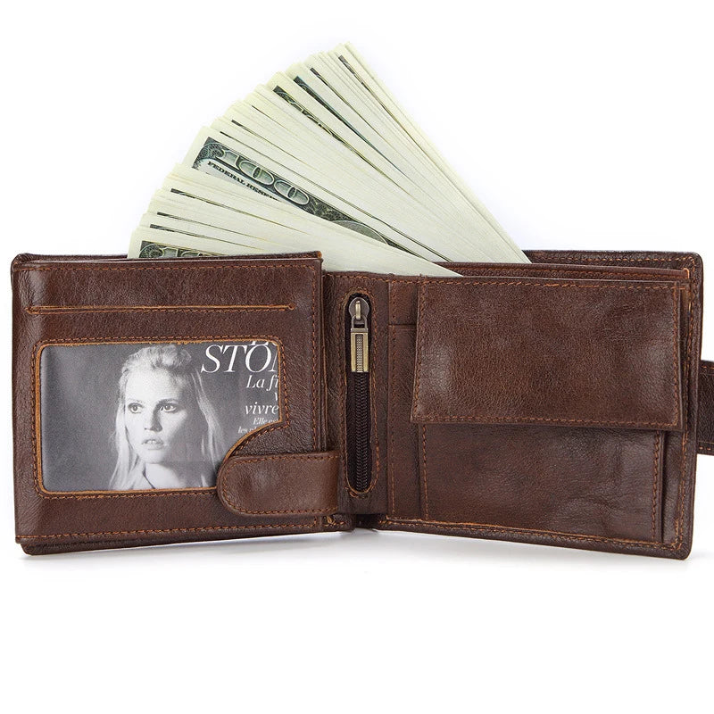 Vintage Cow Leather Men's Short Wallet Cash Purses Clutch