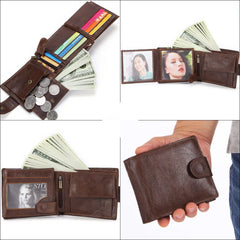 Vintage Cow Leather Men's Short Wallet Cash Purses Clutch