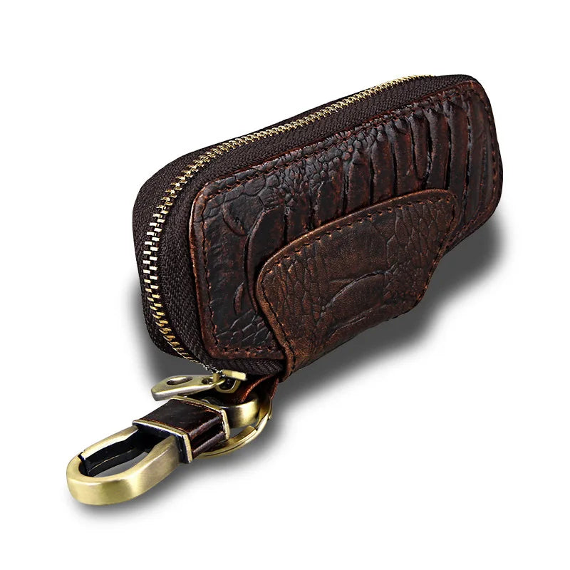 Vintage Cow Leather Key Wallet Zipper Holder