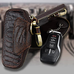 Vintage Cow Leather Key Wallet Zipper Holder
