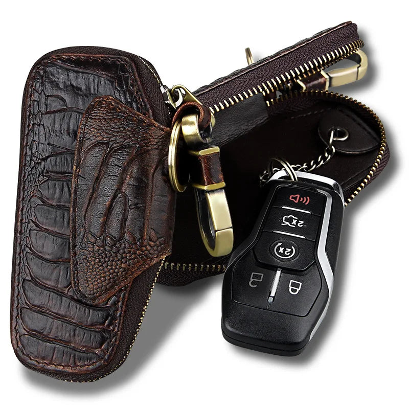 Vintage Cow Leather Key Wallet Zipper Holder