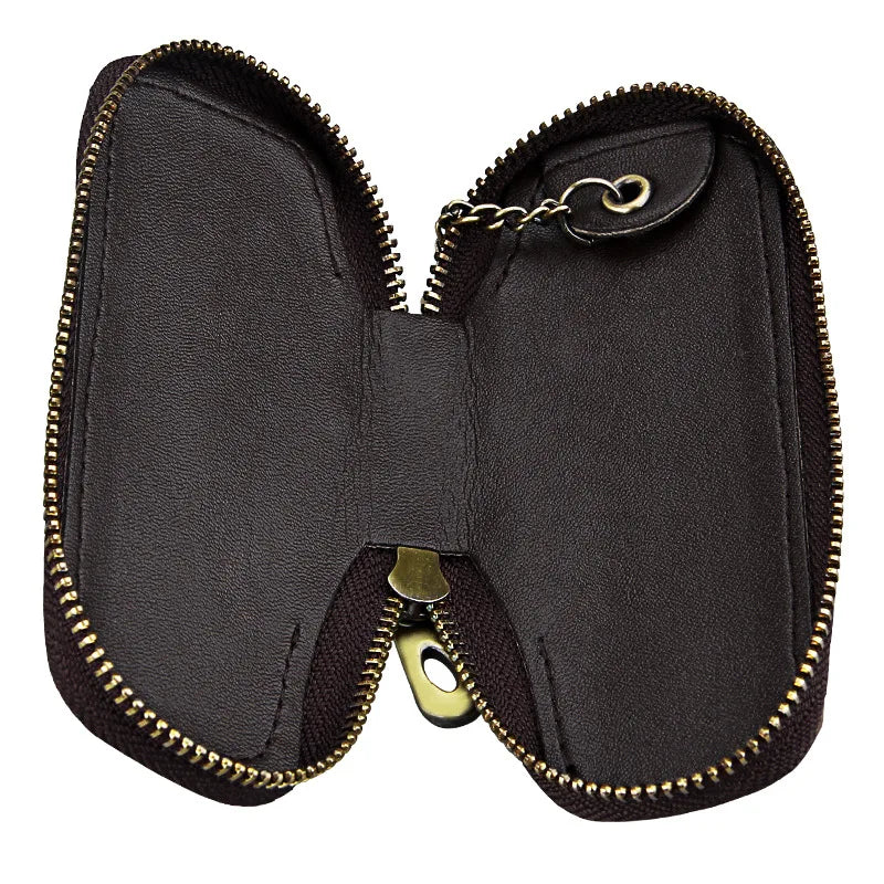 Vintage Cow Leather Key Wallet Zipper Holder
